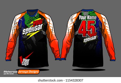 Long sleeve Motocross jerseys t-shirts vector, 
graphic design for football uniforms, unisex cycling, navy submariner and sportswear.