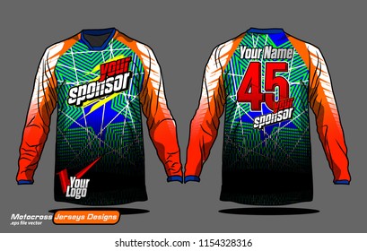 Long sleeve Motocross jerseys t-shirts vector, 
graphic design for football uniforms, unisex cycling, navy submariner and sportswear.