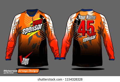 Long sleeve Motocross jerseys t-shirts vector, 
graphic design for football uniforms, unisex cycling, navy submariner and sportswear.