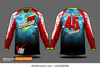 Long sleeve Motocross jerseys t-shirts vector, 
graphic design for football uniforms, unisex cycling, navy submariner and sportswear.