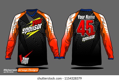 Long sleeve Motocross jerseys t-shirts vector, 
graphic design for football uniforms, unisex cycling, navy submariner and sportswear.