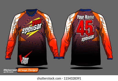 Long sleeve Motocross jerseys t-shirts vector, 
graphic design for football uniforms, unisex cycling, navy submariner and sportswear.