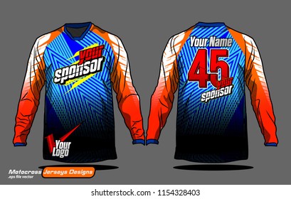 Long sleeve Motocross jerseys t-shirts vector, 
graphic design for football uniforms, unisex cycling, navy submariner and sportswear.