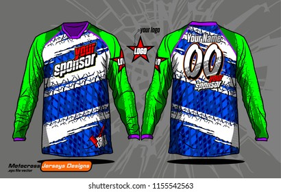 Long sleeve Motocross jerseys t-shirts vector, 
graphic design for football uniforms, unisex cycling, navy submariner and sportswear.