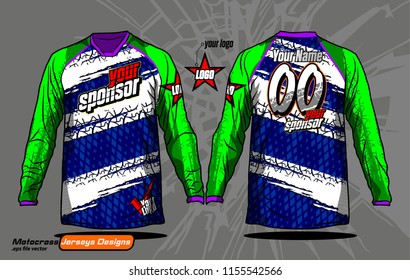 Long sleeve Motocross jerseys t-shirts vector, 
graphic design for football uniforms, unisex cycling, navy submariner and sportswear.