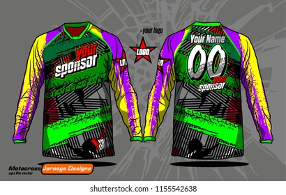 Long sleeve Motocross jerseys t-shirts vector, 
graphic design for football uniforms, unisex cycling, navy submariner and sportswear.