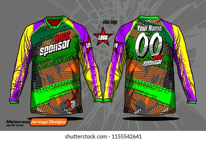 Long sleeve Motocross jerseys t-shirts vector, 
graphic design for football uniforms, unisex cycling, navy submariner and sportswear.