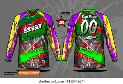 Long sleeve Motocross jerseys t-shirts vector, 
graphic design for football uniforms, unisex cycling, navy submariner and sportswear.