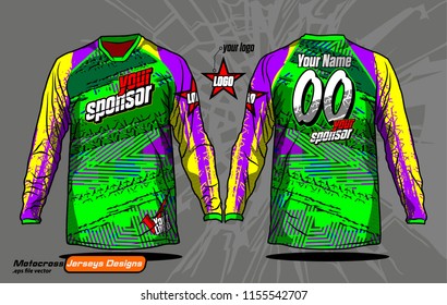 Long sleeve Motocross jerseys t-shirts vector, 
graphic design for football uniforms, unisex cycling, navy submariner and sportswear.