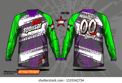 Long sleeve Motocross jerseys t-shirts vector, 
graphic design for football uniforms, unisex cycling, navy submariner and sportswear.