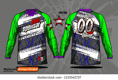 Long sleeve Motocross jerseys t-shirts vector, 
graphic design for football uniforms, unisex cycling, navy submariner and sportswear.