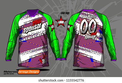 Long sleeve Motocross jerseys t-shirts vector, 
graphic design for football uniforms, unisex cycling, navy submariner and sportswear.