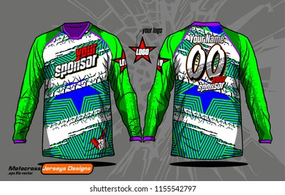 Long sleeve Motocross jerseys t-shirts vector, 
graphic design for football uniforms, unisex cycling, navy submariner and sportswear.