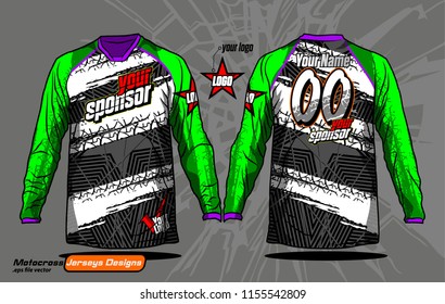 Long sleeve Motocross jerseys t-shirts vector, 
graphic design for football uniforms, unisex cycling, navy submariner and sportswear.