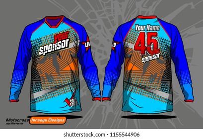 Long sleeve Motocross jerseys t-shirts vector, 
abstract background design for football uniforms, unisex cycling, navy submariner and sportswear.