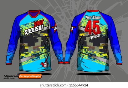 Long sleeve Motocross jerseys t-shirts vector, 
abstract background design for football uniforms, unisex cycling, navy submariner and sportswear.