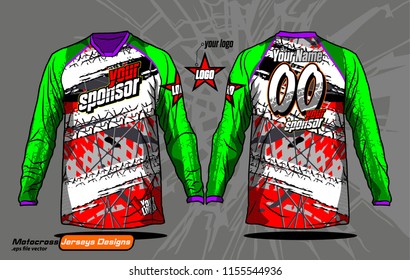 Long sleeve Motocross jerseys t-shirts vector, 
abstract background design for football uniforms, unisex cycling, navy submariner and sportswear.