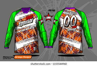 Long sleeve Motocross jerseys t-shirts vector, 
abstract background design for football uniforms, unisex cycling, navy submariner and sportswear.