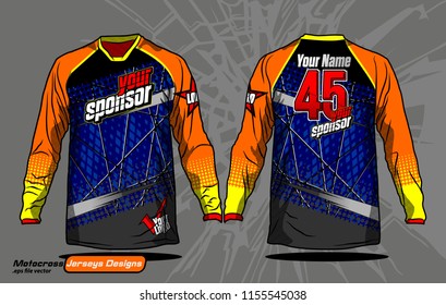 Long sleeve Motocross jerseys t-shirts vector, 
abstract background design for football uniforms, unisex cycling, navy submariner and sportswear.