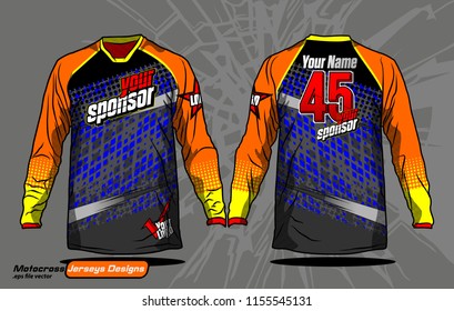 Long sleeve Motocross jerseys t-shirts vector, 
abstract background design for football uniforms, unisex cycling, navy submariner and sportswear.