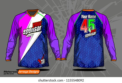 Long sleeve Motocross jerseys t-shirts vector, 
graphic design for football uniforms, unisex cycling, navy submariner and sportswear.