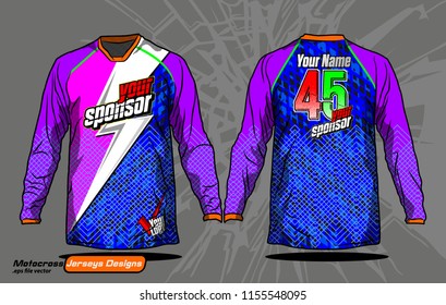 Long sleeve Motocross jerseys t-shirts vector, 
graphic design for football uniforms, unisex cycling, navy submariner and sportswear.