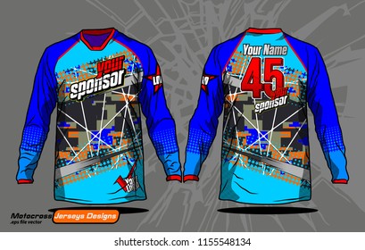 Long sleeve Motocross jerseys t-shirts vector, 
graphic design for football uniforms, unisex cycling, navy submariner and sportswear.