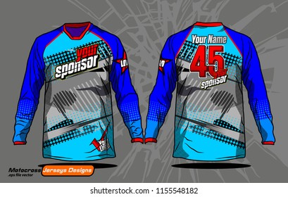 Long sleeve Motocross jerseys t-shirts vector, 
graphic design for football uniforms, unisex cycling, navy submariner and sportswear.