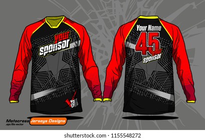 Long sleeve Motocross jerseys t-shirts vector, 
graphic design for football uniforms, unisex cycling, navy submariner and sportswear.