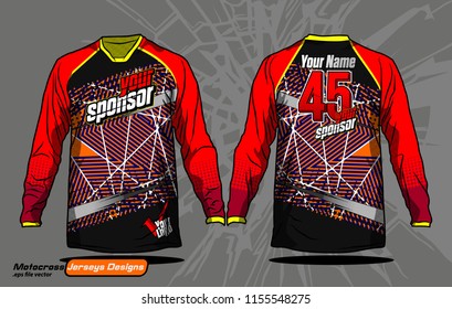 Long sleeve Motocross jerseys t-shirts vector, 
graphic design for football uniforms, unisex cycling, navy submariner and sportswear.