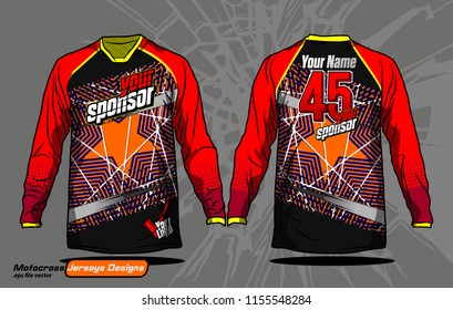 Long sleeve Motocross jerseys t-shirts vector, 
graphic design for football uniforms, unisex cycling, navy submariner and sportswear.