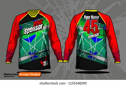 Long sleeve Motocross jerseys t-shirts vector, 
graphic design for football uniforms, unisex cycling, navy submariner and sportswear.