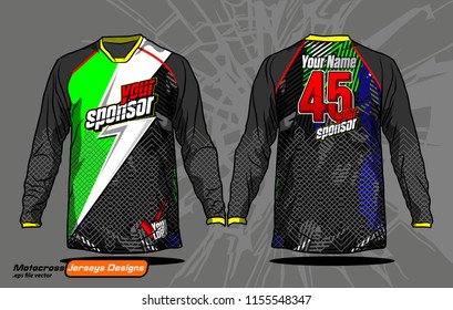 Long sleeve Motocross jerseys t-shirts vector, 
graphic design for football uniforms, unisex cycling, navy submariner and sportswear.