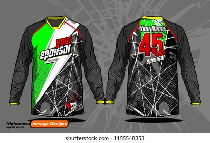 Long sleeve Motocross jerseys t-shirts vector, 
graphic design for football uniforms, unisex cycling, navy submariner and sportswear.