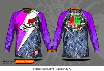 Long sleeve Motocross jerseys t-shirts vector, 
graphic design for football uniforms, unisex cycling, navy submariner and sportswear.