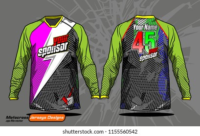 Long sleeve Motocross jerseys t-shirts vector, 
graphic design for football uniforms, unisex cycling, navy submariner and sportswear.