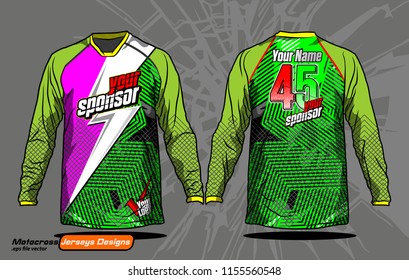 Long sleeve Motocross jerseys t-shirts vector, 
graphic design for football uniforms, unisex cycling, navy submariner and sportswear.