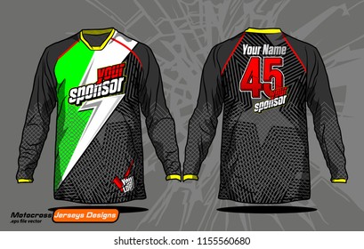 Long sleeve Motocross jerseys t-shirts vector, 
graphic design for football uniforms, unisex cycling, navy submariner and sportswear.