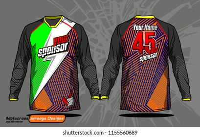 Long sleeve Motocross jerseys t-shirts vector, 
graphic design for football uniforms, unisex cycling, navy submariner and sportswear.