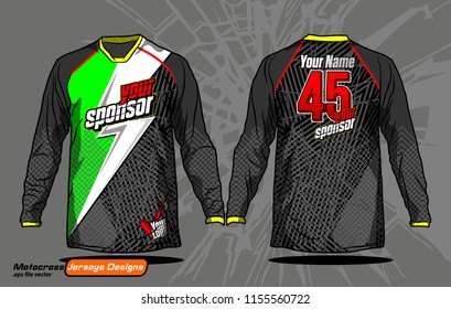 Long sleeve Motocross jerseys t-shirts vector, 
graphic design for football uniforms, unisex cycling, navy submariner and sportswear.