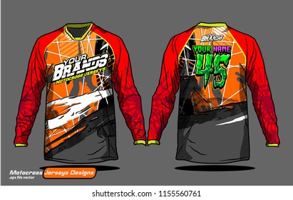 Long sleeve Motocross jerseys t-shirts vector, 
graphic design for football uniforms, unisex cycling, navy submariner and sportswear.