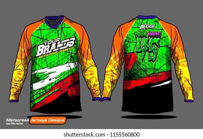 Long sleeve Motocross jerseys t-shirts vector, 
graphic design for football uniforms, unisex cycling, navy submariner and sportswear.