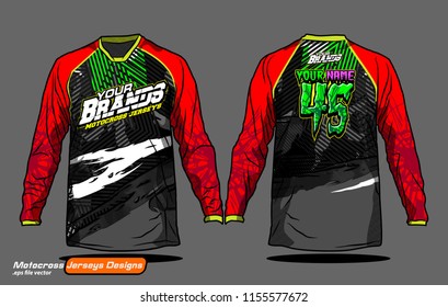 Long sleeve Motocross jerseys t-shirts vector, 
graphic design for football uniforms, unisex cycling, navy submariner and sportswear.