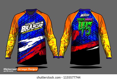 Long sleeve Motocross jerseys t-shirts vector, 
graphic design for football uniforms, unisex cycling, navy submariner and sportswear.
