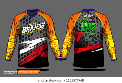 Long sleeve Motocross jerseys t-shirts vector, 
graphic design for football uniforms, unisex cycling, navy submariner and sportswear.