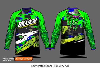 Long sleeve Motocross jerseys t-shirts vector, 
graphic design for football uniforms, unisex cycling, navy submariner and sportswear.