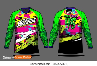 Long sleeve Motocross jerseys t-shirts vector, 
graphic design for football uniforms, unisex cycling, navy submariner and sportswear.