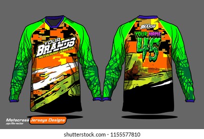 Long sleeve Motocross jerseys t-shirts vector, 
graphic design for football uniforms, unisex cycling, navy submariner and sportswear.