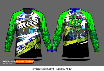 Long sleeve Motocross jerseys t-shirts vector, 
graphic design for football uniforms, unisex cycling, navy submariner and sportswear.