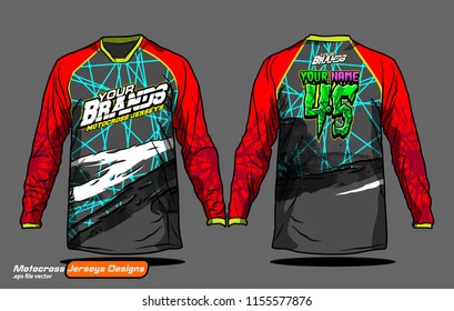 Long sleeve Motocross jerseys t-shirts vector, 
graphic design for football uniforms, unisex cycling, navy submariner and sportswear.